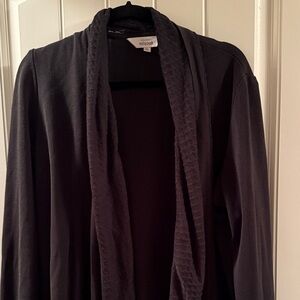 Misook Black Drape Front Textured Knit Cardigan
